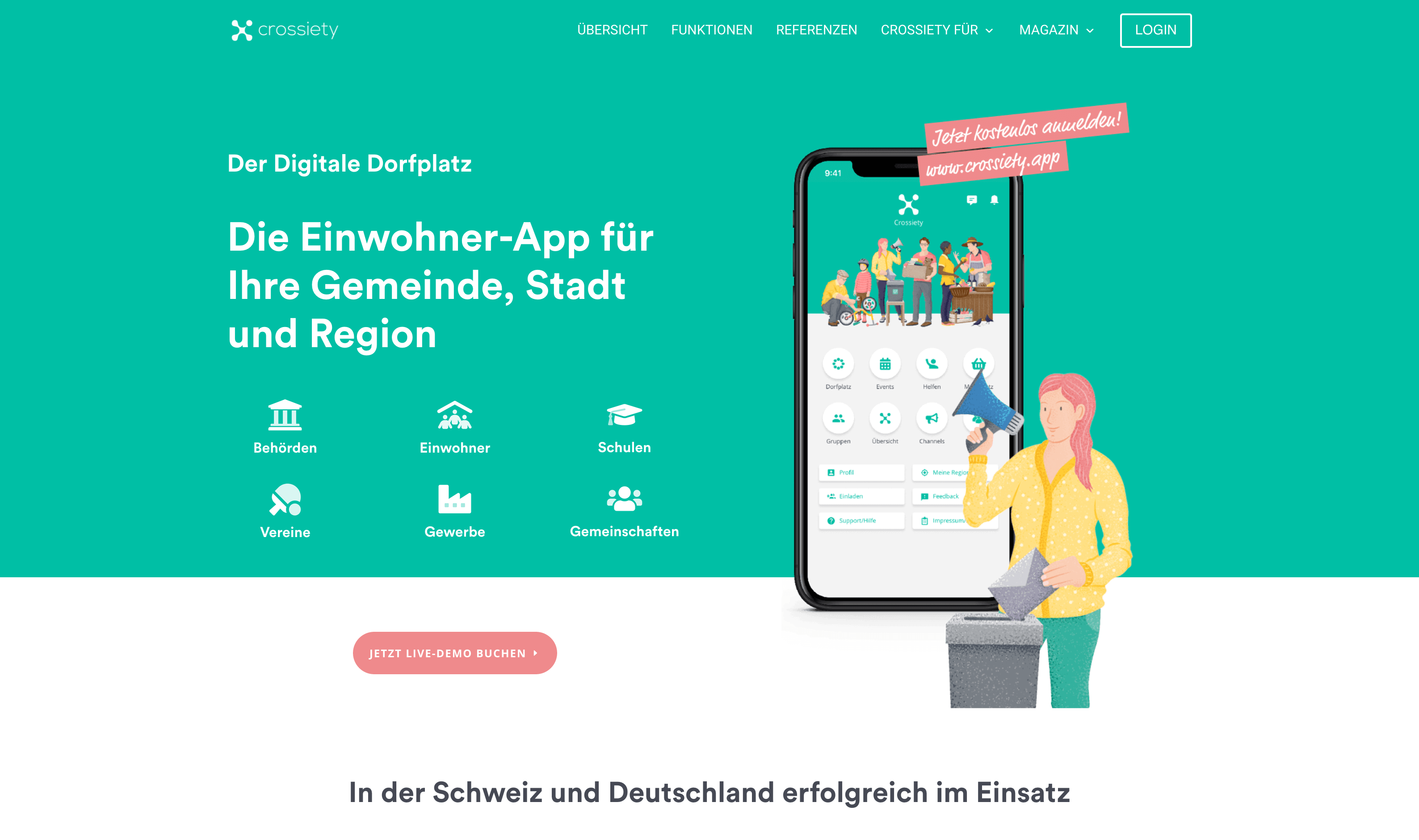 Screenshot der Crossiety Website
