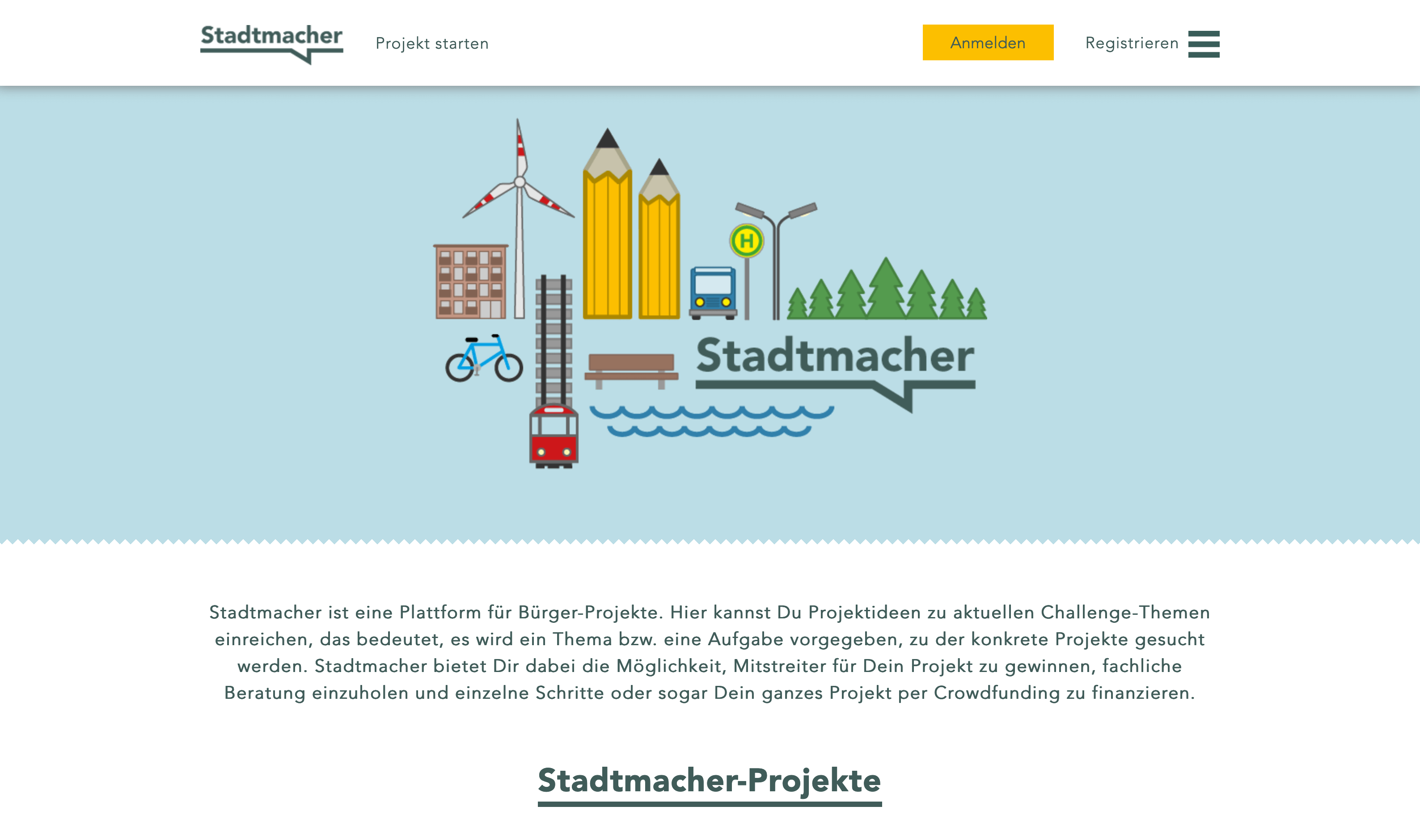 Screenshot der Stadtmacher Website